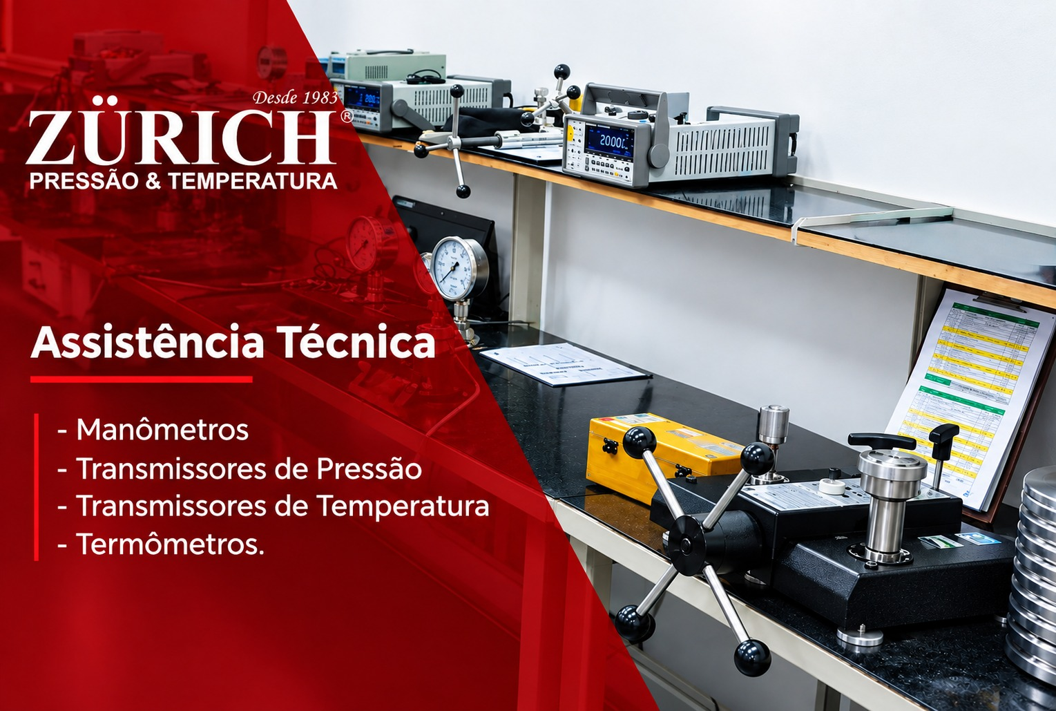 Bancada do laboratório Zürich para assistência técnica, calibração e ensaios