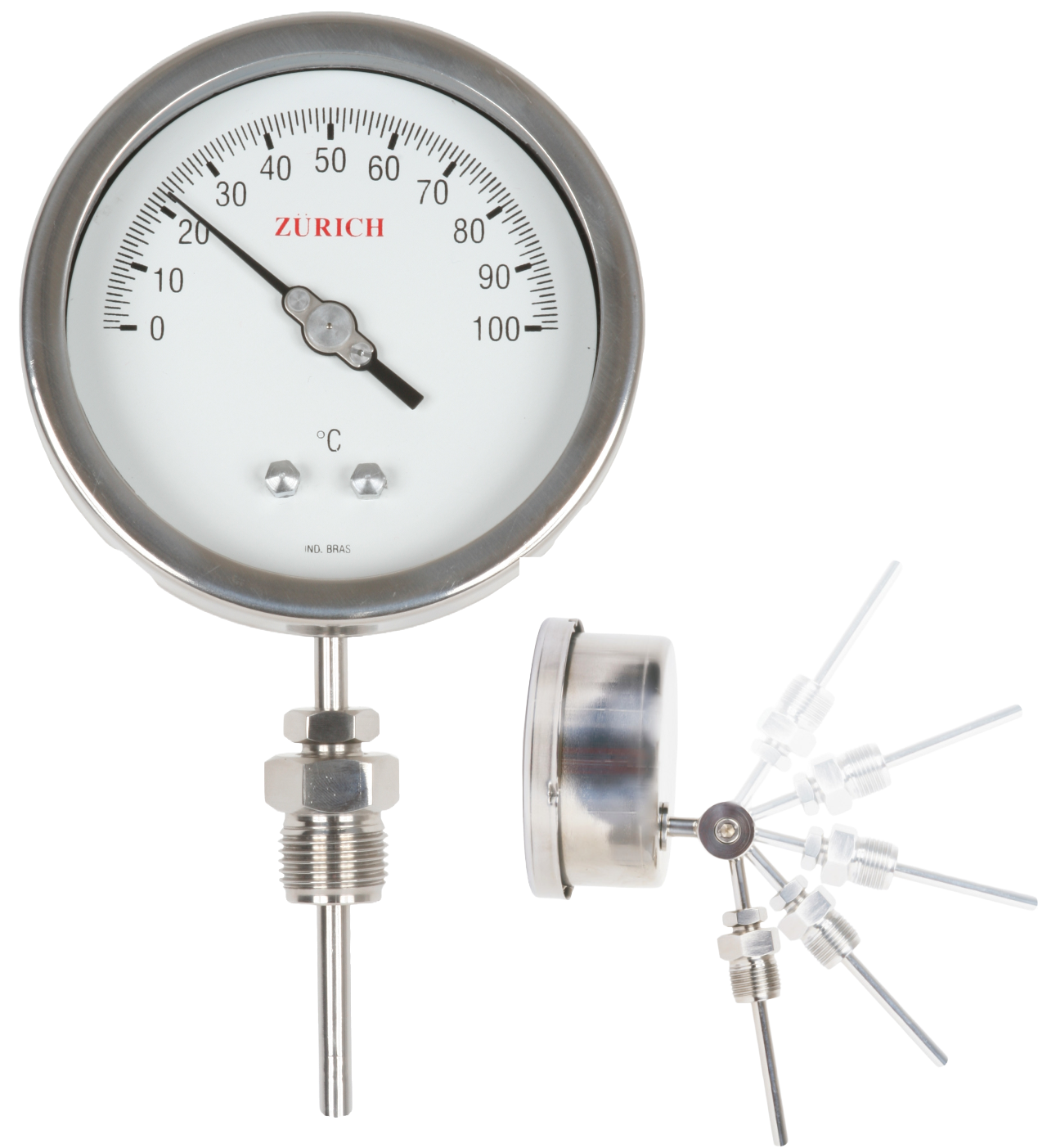 TZINT.AXIAL – Termômetro Axial de Expansão a Gás com Mostrador Ajustável, Total em Aço Inox