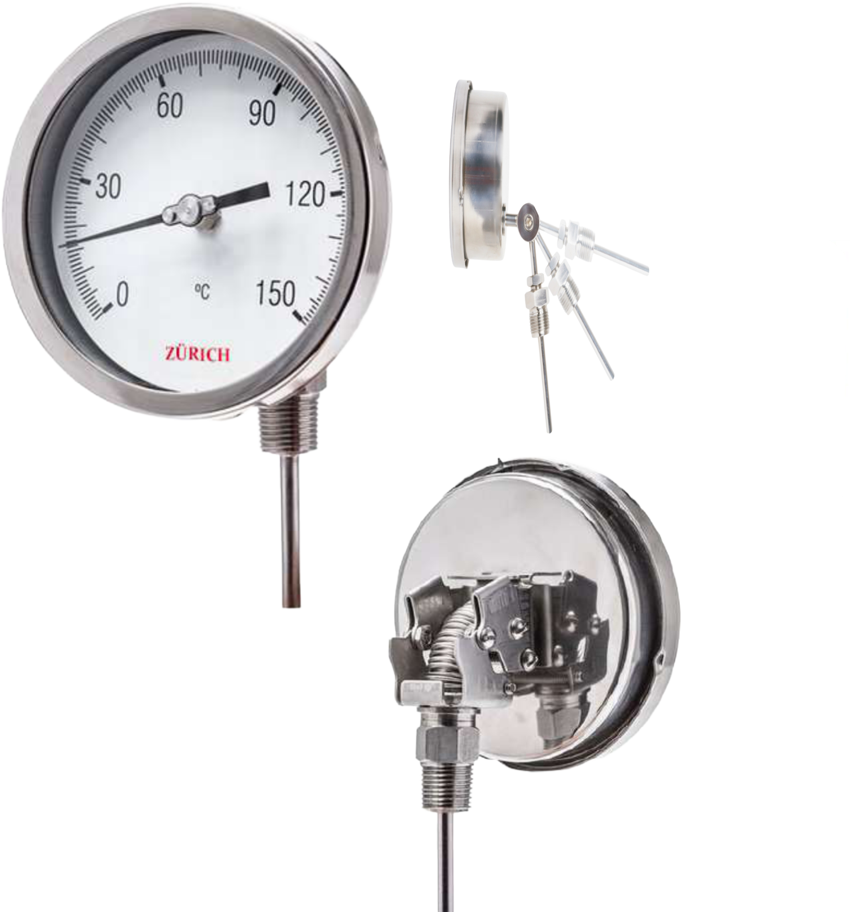 TZI.AXIAL - Termômetro Axial Bimetálico com Mostrador Ajustável, Total em Aço Inox